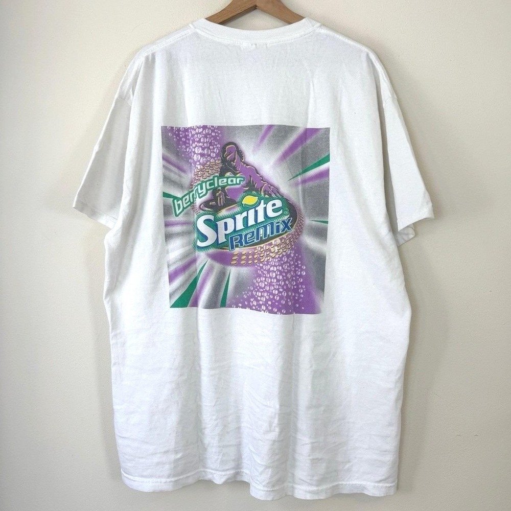 Vintage Sprite Remix Berryclear Soda DJ Promo Snack Art White Tee Shirt - XL